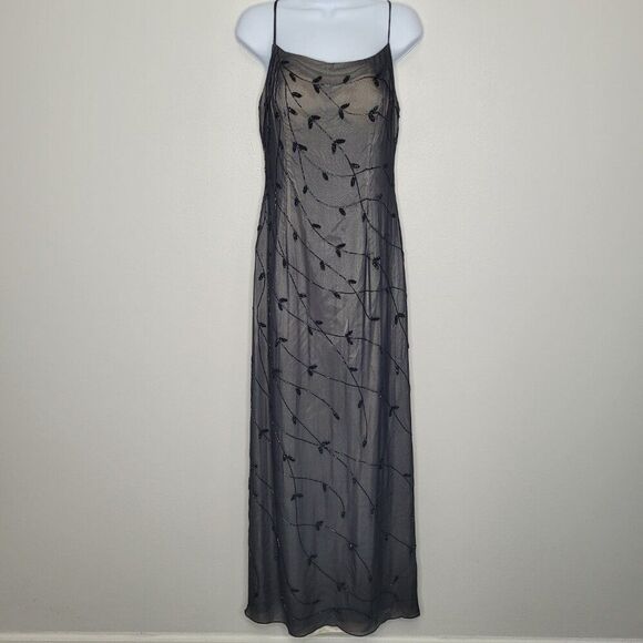 American Vintage Dresses & Skirts - Vintage 90s y2k black silk beaded vine long prom homecoming witchy dress size 12